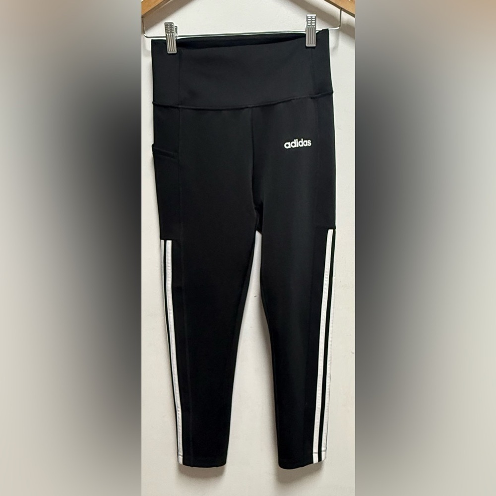 Adidas Black Leggings with White Stripes Size S - Picture 1 of 8